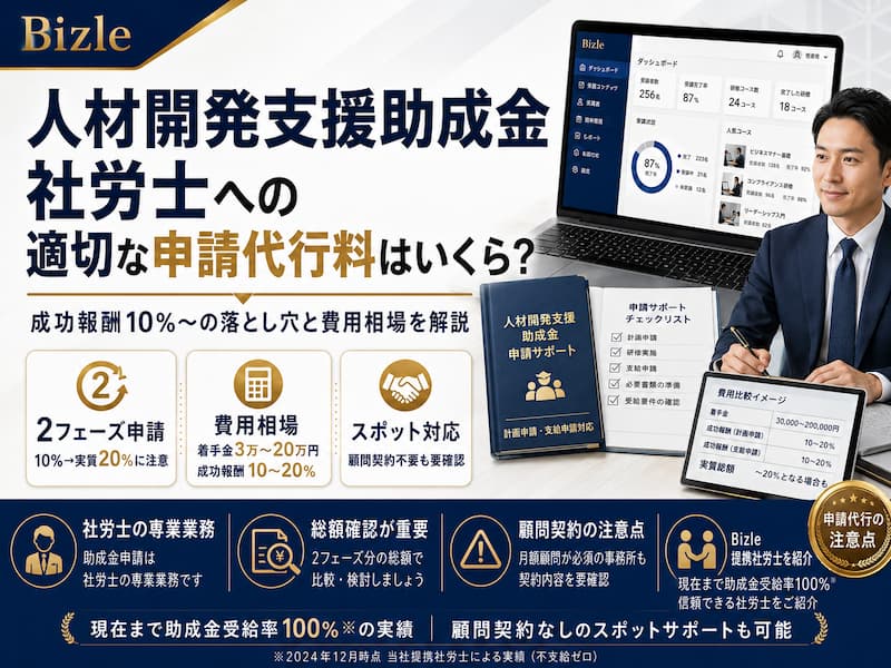 人材開発支援助成金、社労士への適切な申請代行料はいくら？