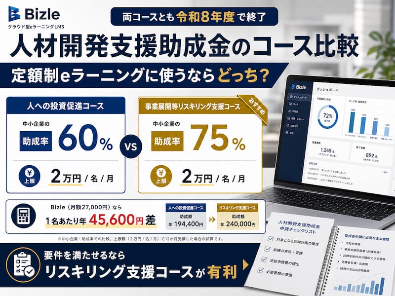 人材開発支援助成金のコース比較｜定額制eラーニングに使うならどっち？